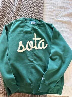 “Sota” Blue 84 Forest Green Crewneck with Cream Script